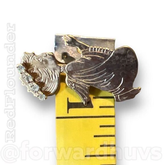 Vintage Gold Tone Angel Praying with Rhinestone Halo Brooch - Picture 7 of 9